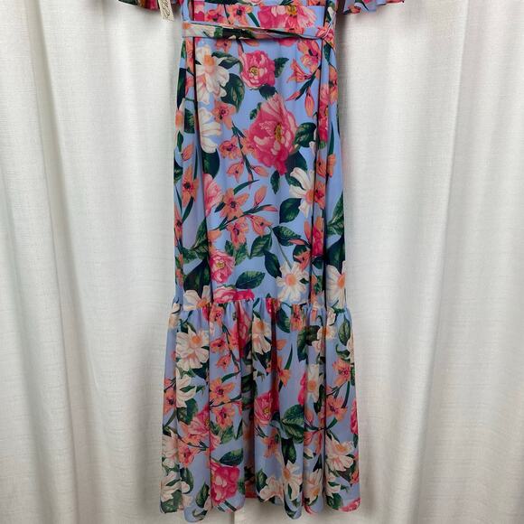 Eliza J Blue Floral Belted Maxi Shirt Dress Sz.4 NWT - Picture 13 of 16
